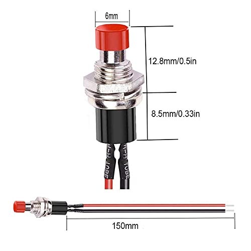 6PCS Mini Push Button Pre-Wired Momentary N/O Off-ON Switch Plug 12V 5AMP SPST