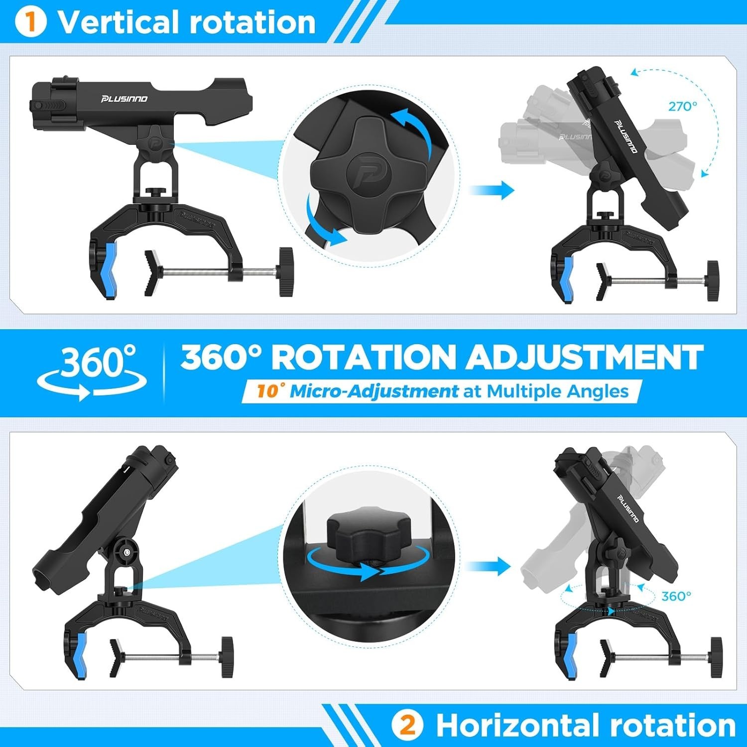 1/2/4 Pack Fishing Rod Holders for Boat, Fishing Rod Holder with Enlarge Clamp,