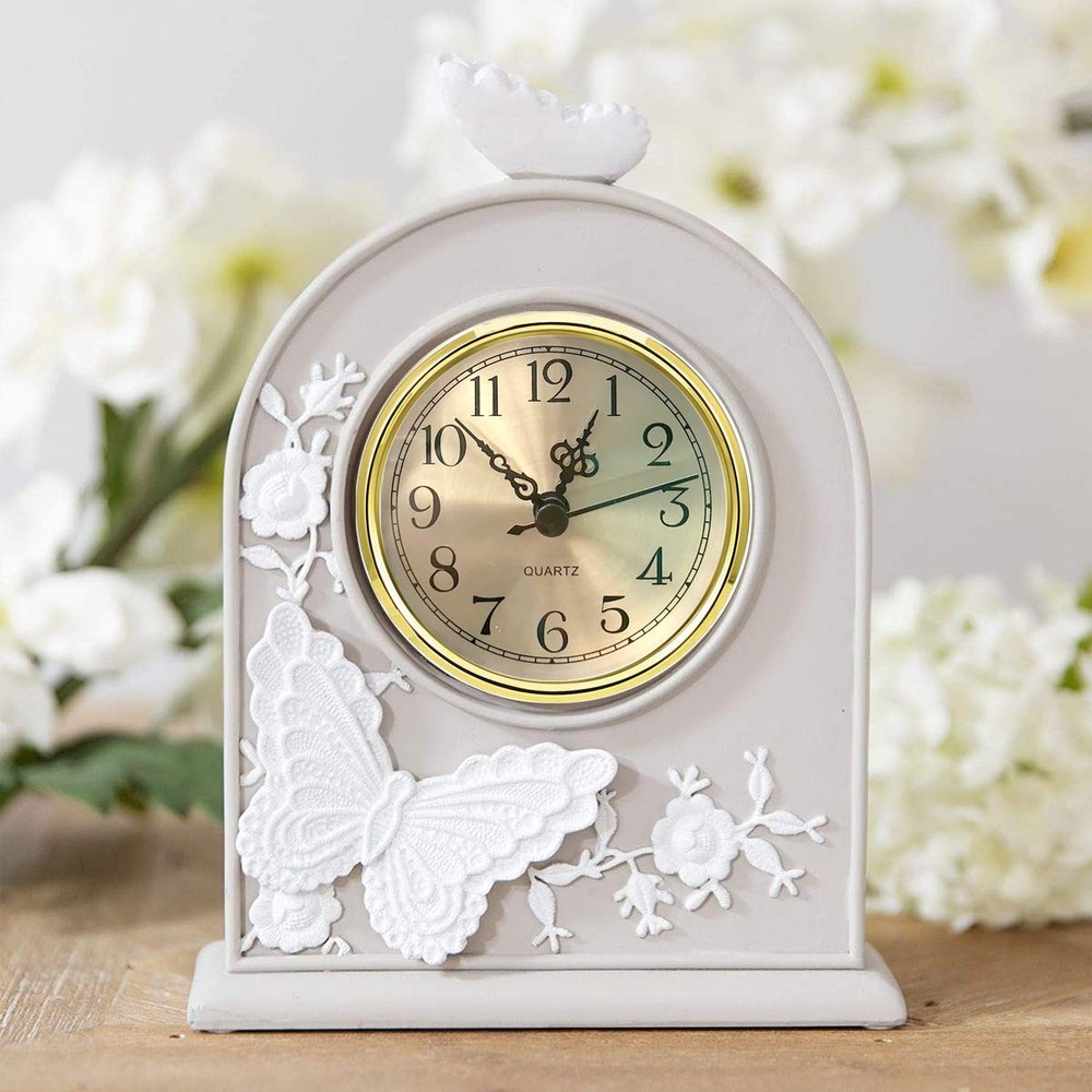 Insert Mini Clock Analog Round Quartz Battery Powered Plastic Gold 3.5" x 3.5"