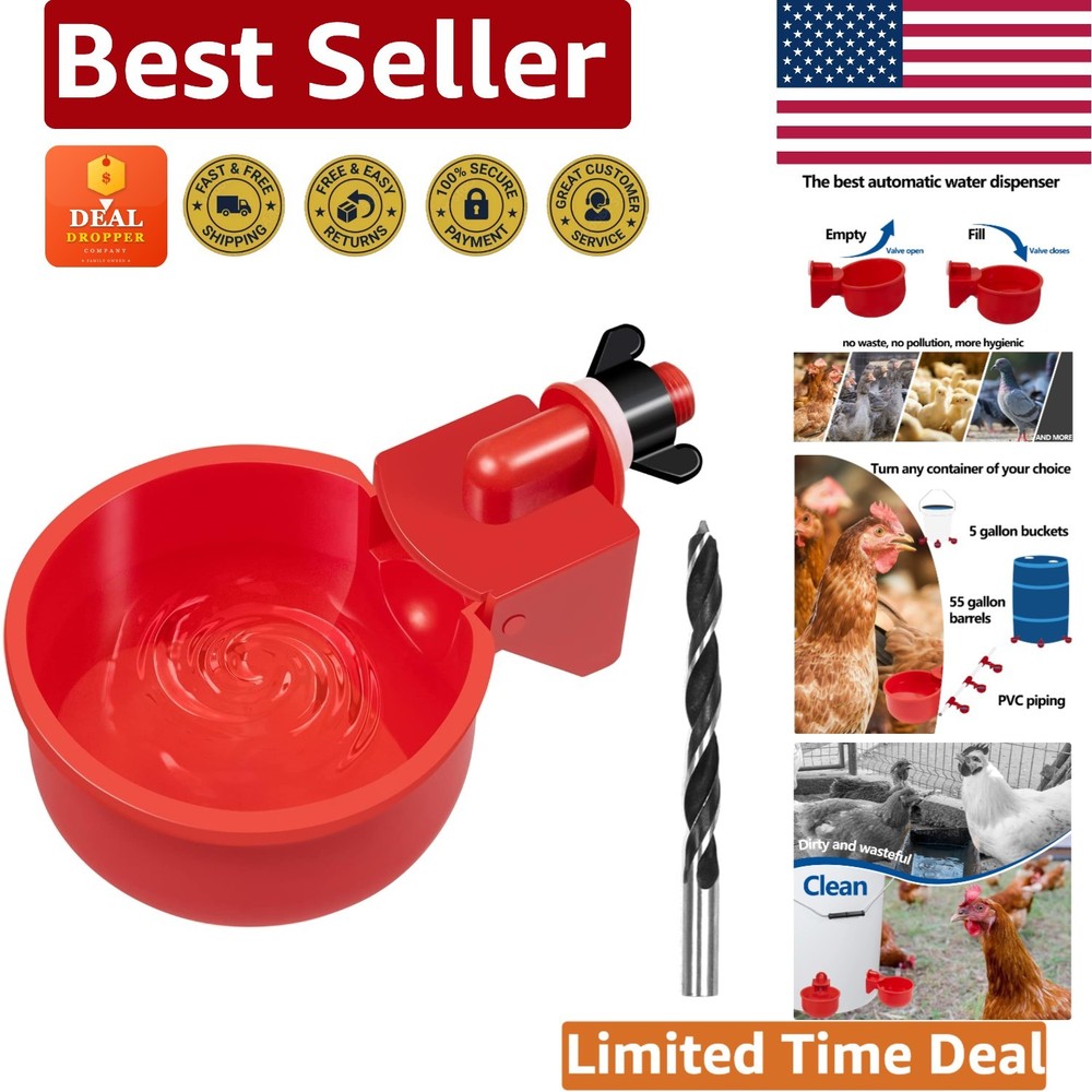 Self-Cleaning Chicken Waterer System - 4 Durable Cups with Easy Install Kit