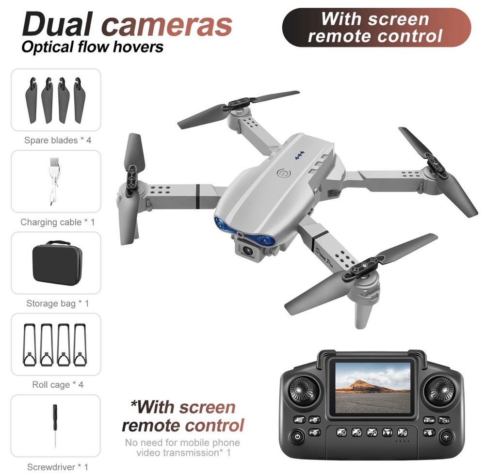 E99 Max Drone Screen Controller, 2 batteries, Altitude Hold, One Key Take Grey