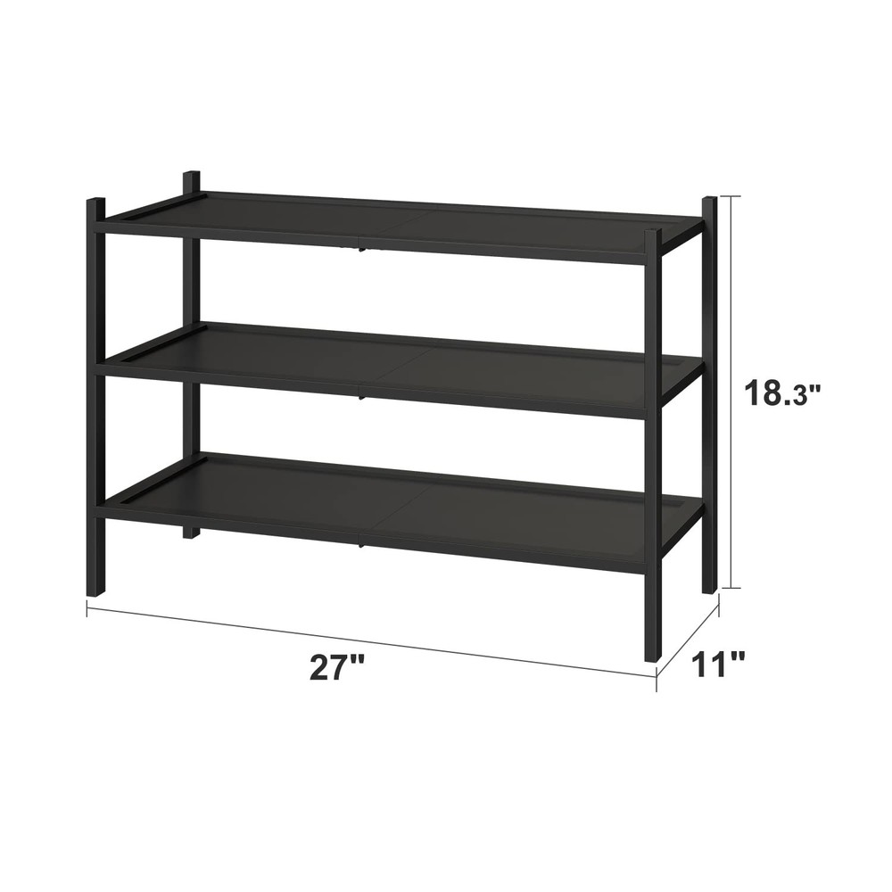 3-Tier Black Shoe Rack for Entryway, Stackable | Foldable | Natural, Shoe Org...