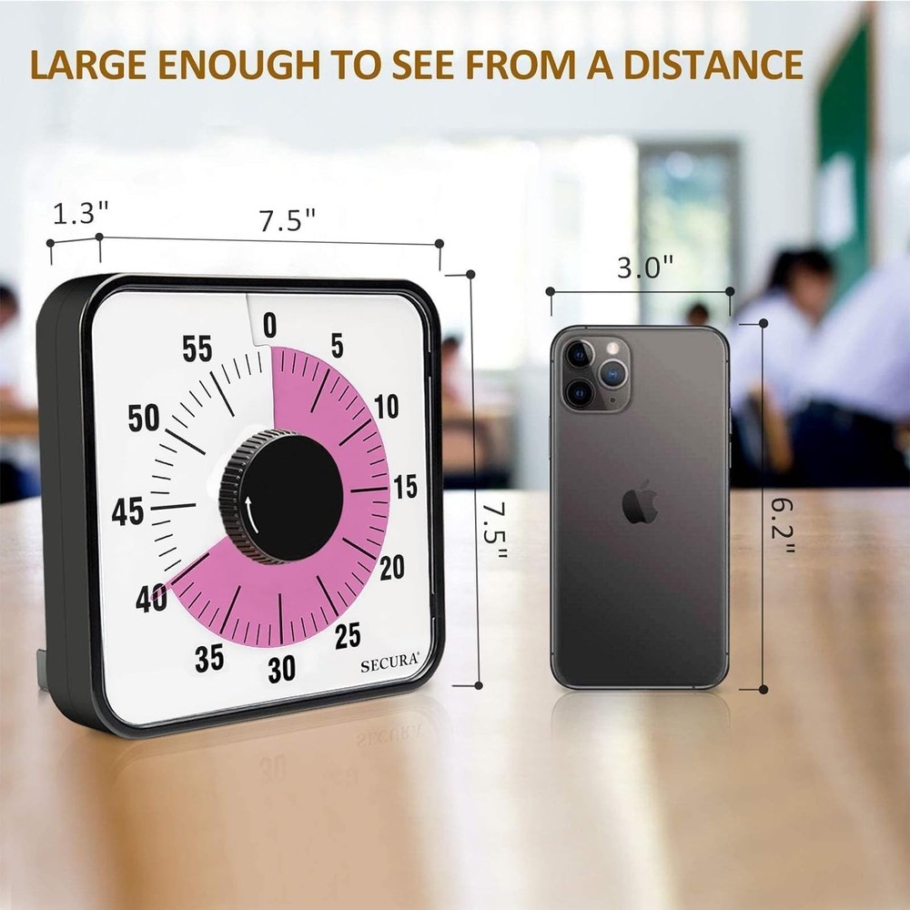 60-Minute Visual Countdown Timer, 7.5-Inch Oversize Classroom Visual Timer fo...