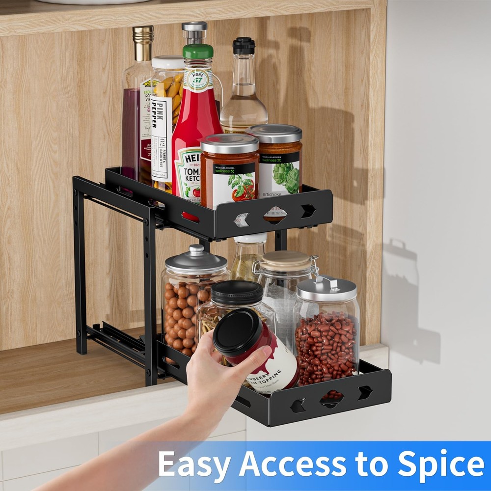BOIVSHI 2-Tier Pull Out Spice Rack Organizer Cabinet Storage Adjustable