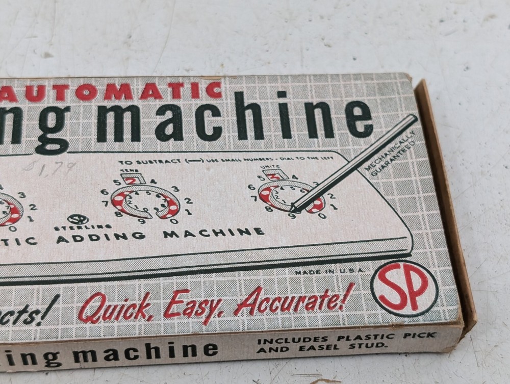Vintage STERLING Automatic Adding Machine Original Box Math Tool Add-it Car Gift