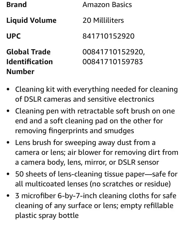 Amazon Basics Cleaning Kit for DSLR Cameras and Sensitive Electronics