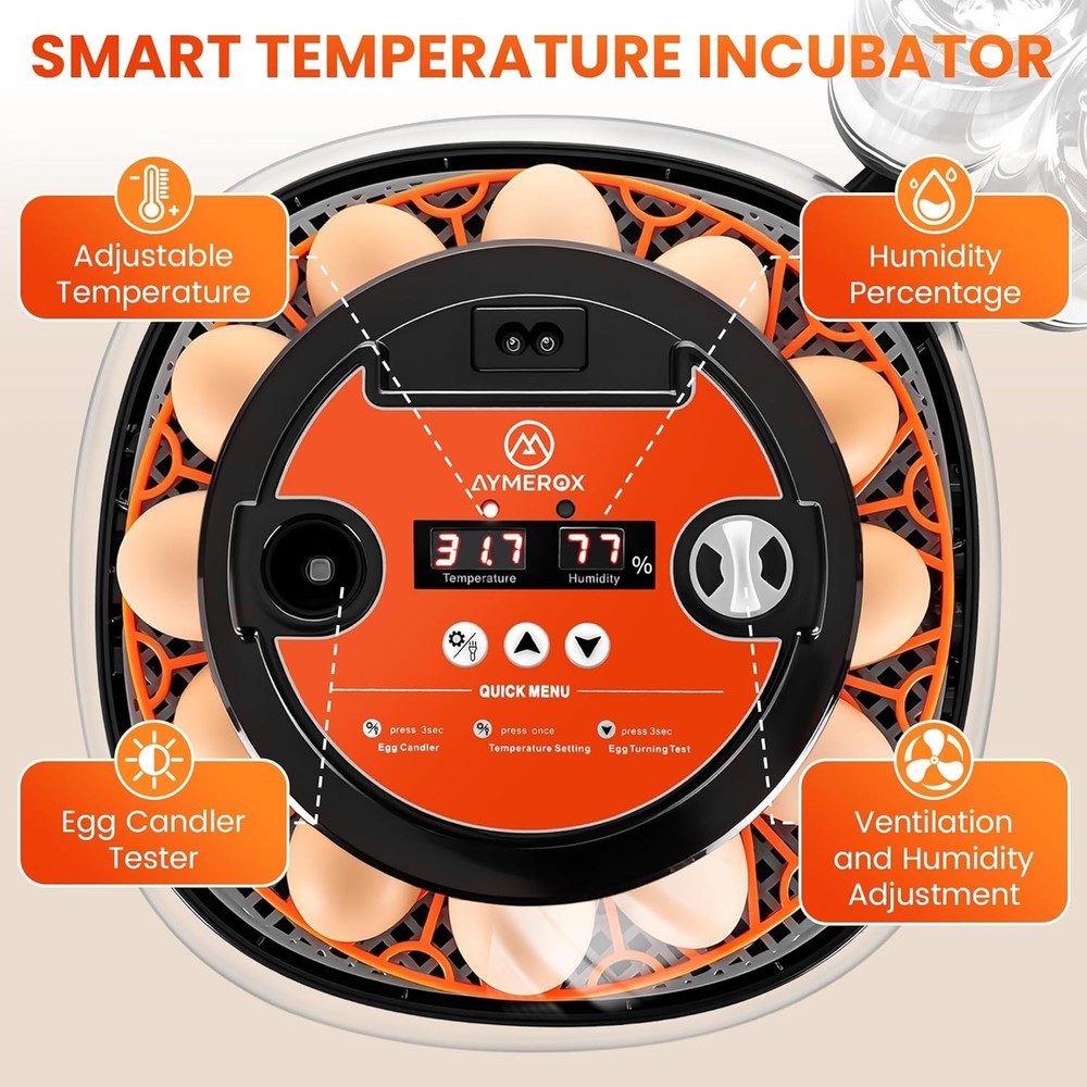 12 Egg Incubator for Hatching - Chicken, Duck, Quail & Goose – Automatic Egg ...