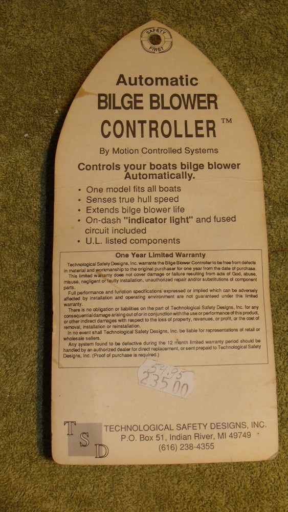 NOS, Motion Controlled Systems, Automatic Bilge Blower Controller,New in Package