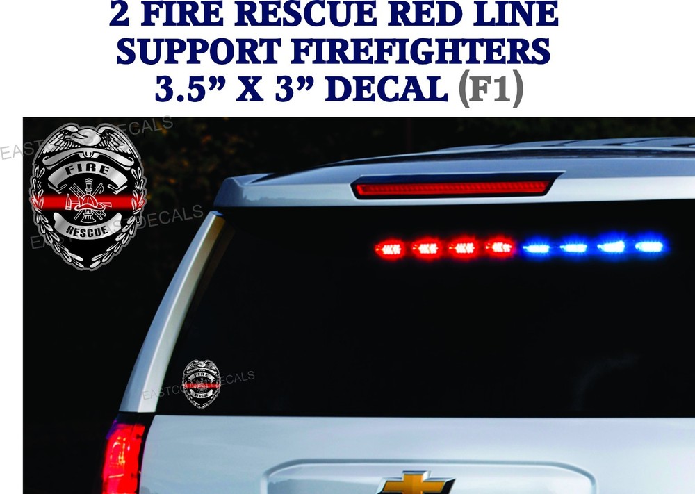 2 decals  - Support FIREFIGHTERS Thin RED Line Fire Dept DECAL Sticker Rescue