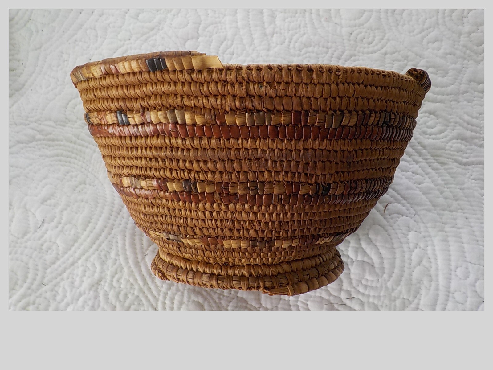 N. Fraser River Salish basket Thompson imbricated antique 7.5"