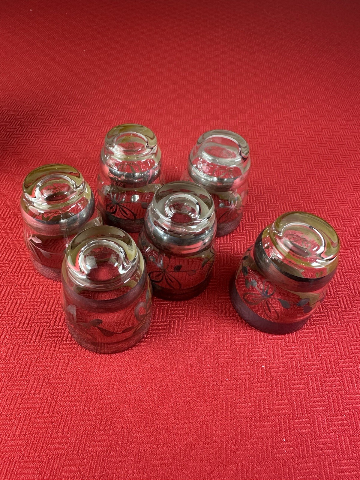 Antique 8 Piece Sterling Silver Overlay Decanter Set Art Deco Liquor Hand Blown