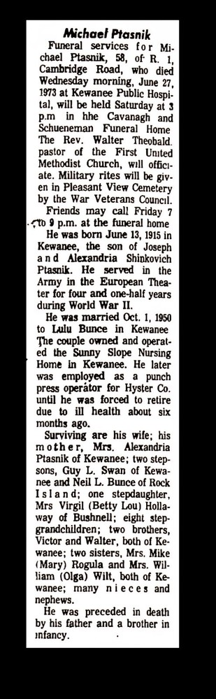 WWII US Army T42 43 Mike Ptasnik Dog Tags Notched Next Of Kin Kewanee Illinois