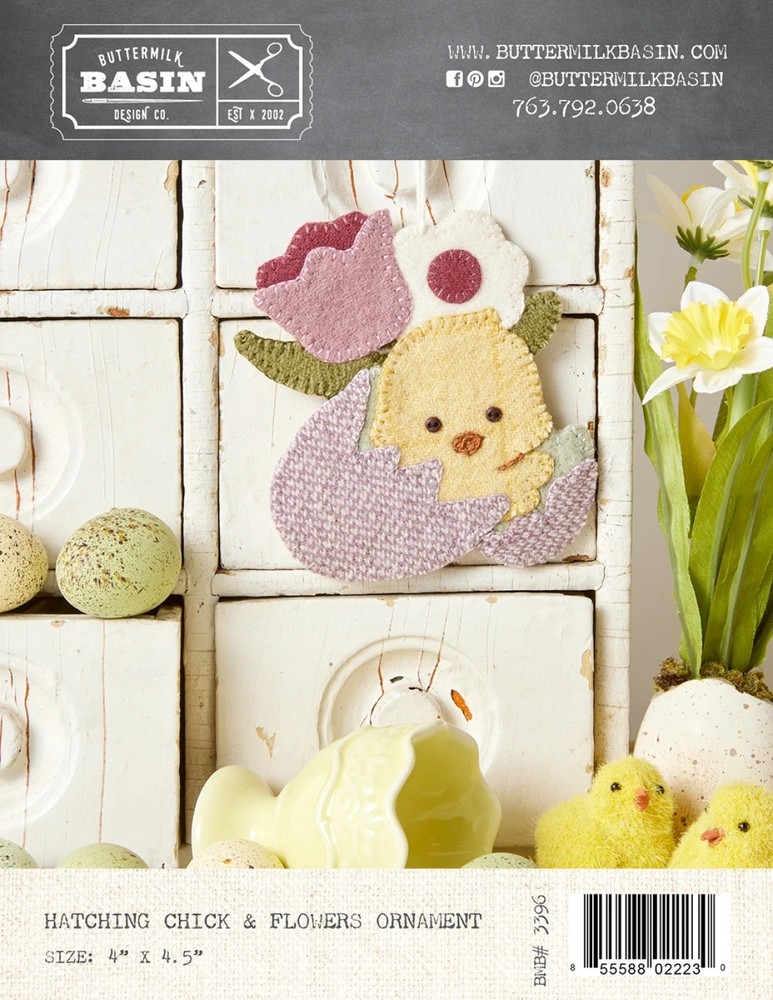 Buttermilk Basin: Hatching Chick & Flowers Ornament Spring Wool Applique Pattern
