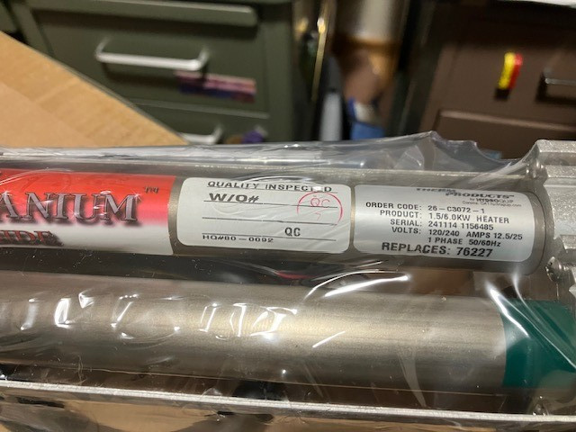 New 26-C3072-1 Watkins Low Flow Double Barrel Heater 6.0kW with Pressure Switch