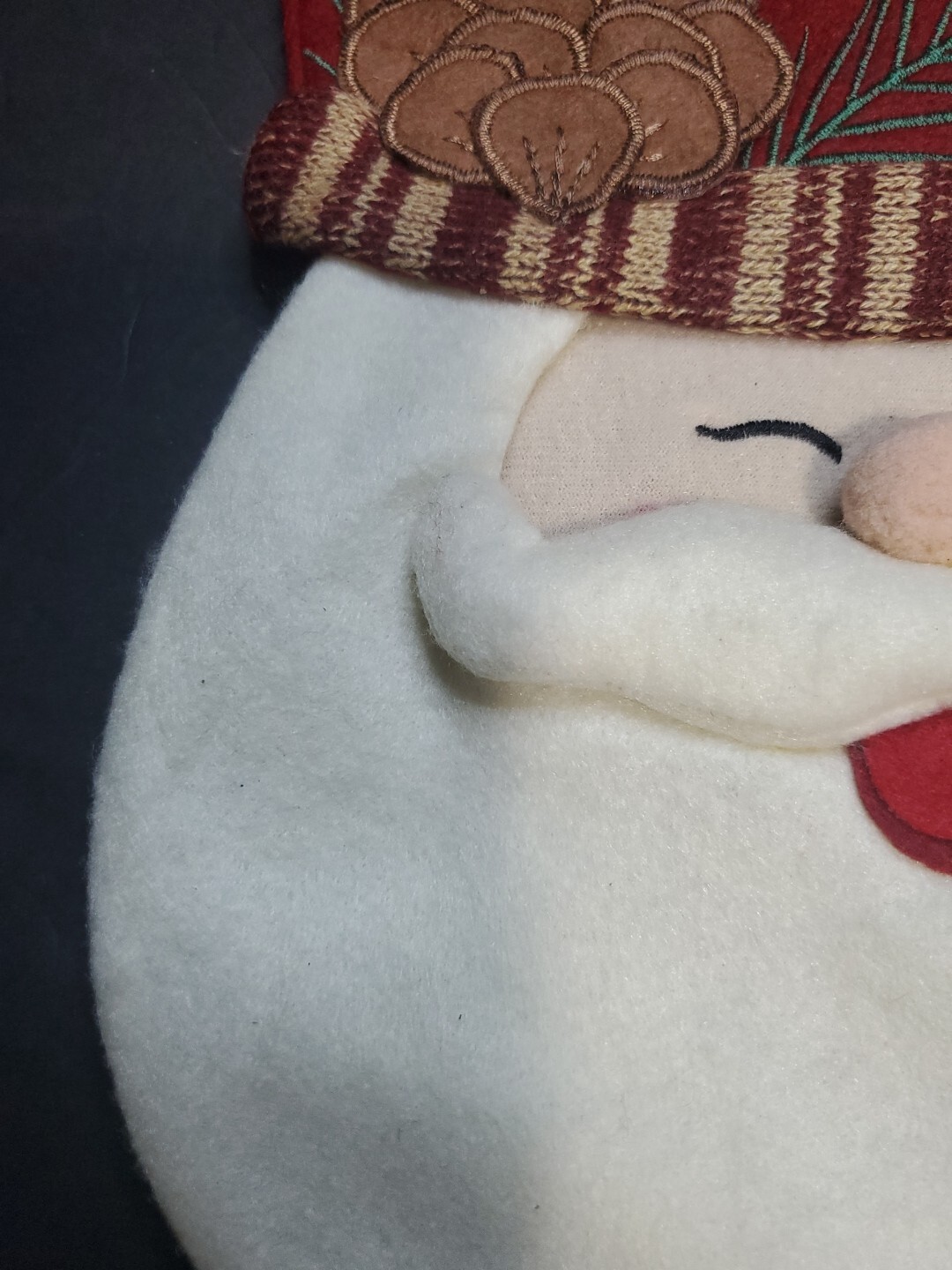 CHRISTMAS EVE 3D SANTA FELTED WOOL PINE CONE MITTEN CHRISTMAS STOCKING 17.5"