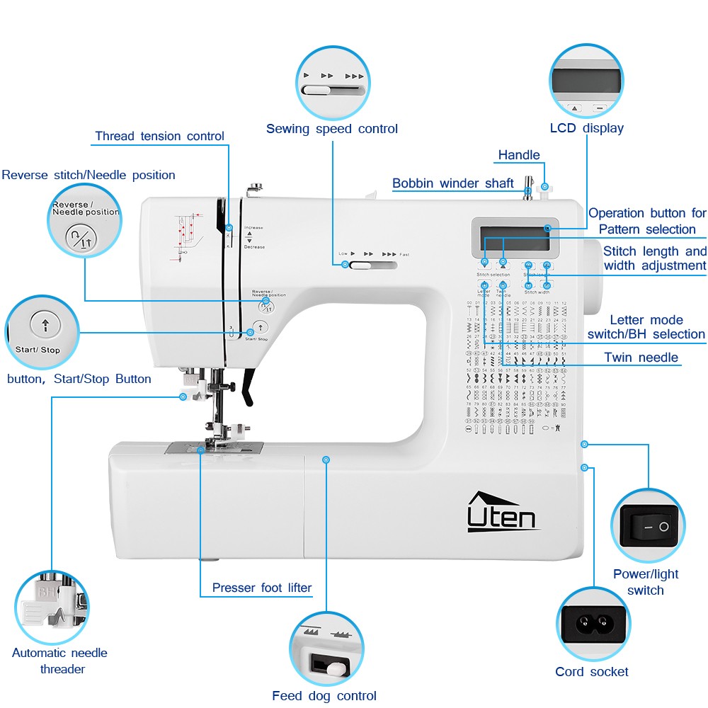 Portable Electronic Sewing Machine Computerized Mending Machine LCD Display