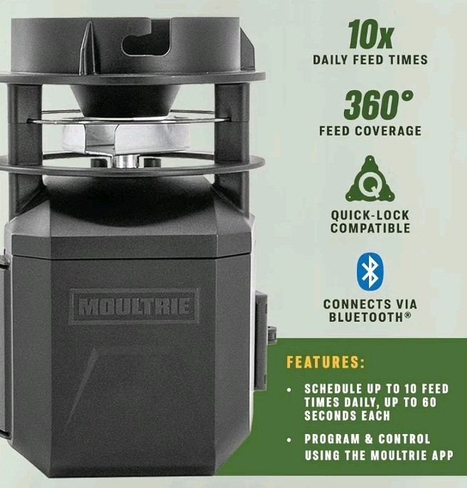 Moultrie Pro Hunter III Deer Feeder Kit Quicklock Adapter Bluetooth Connect