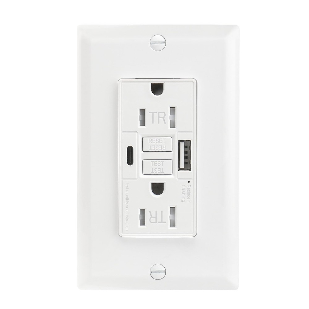 Self-Test GFCI Combination with USB Type A/C TR 15A 4.8A LED Indicator