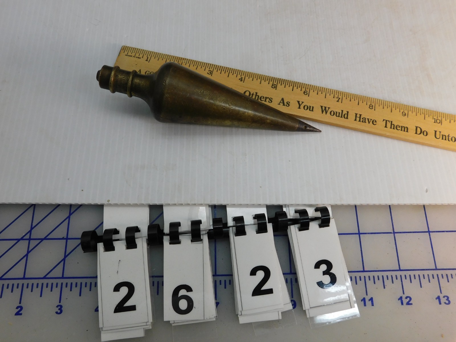 Vintage Plumb Bob, Solid Brass, General Hardware no. 800, 1lb 5oz, 6.75"