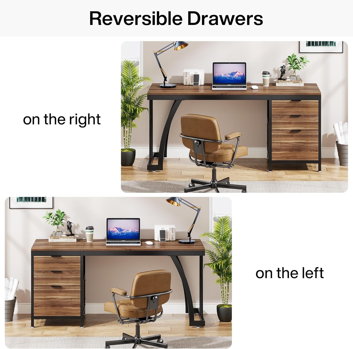 Computer Desk with 3 Drawers 59-Inch PC Desk with Reversible Drawers Industrial