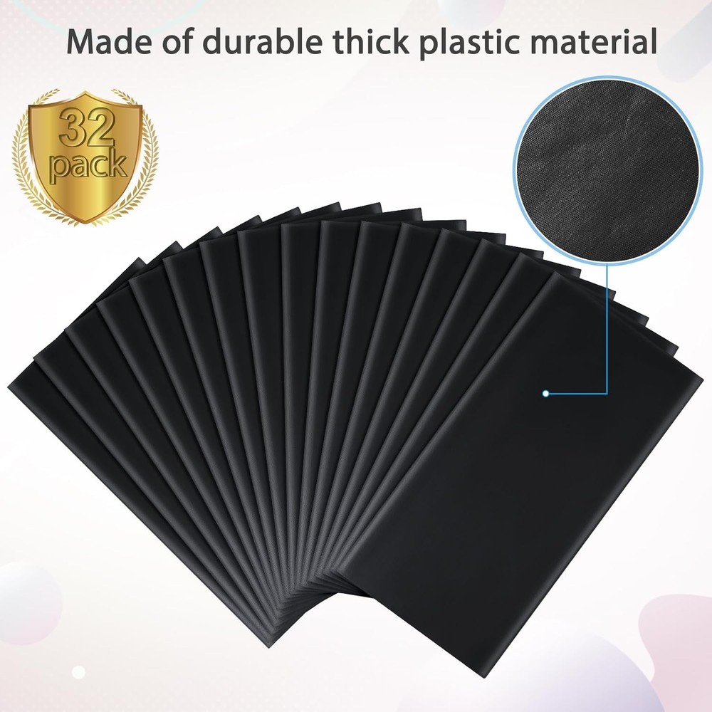 32 Pack Black Plastic Tablecloth Rectangle Tables Premium Decorative Black