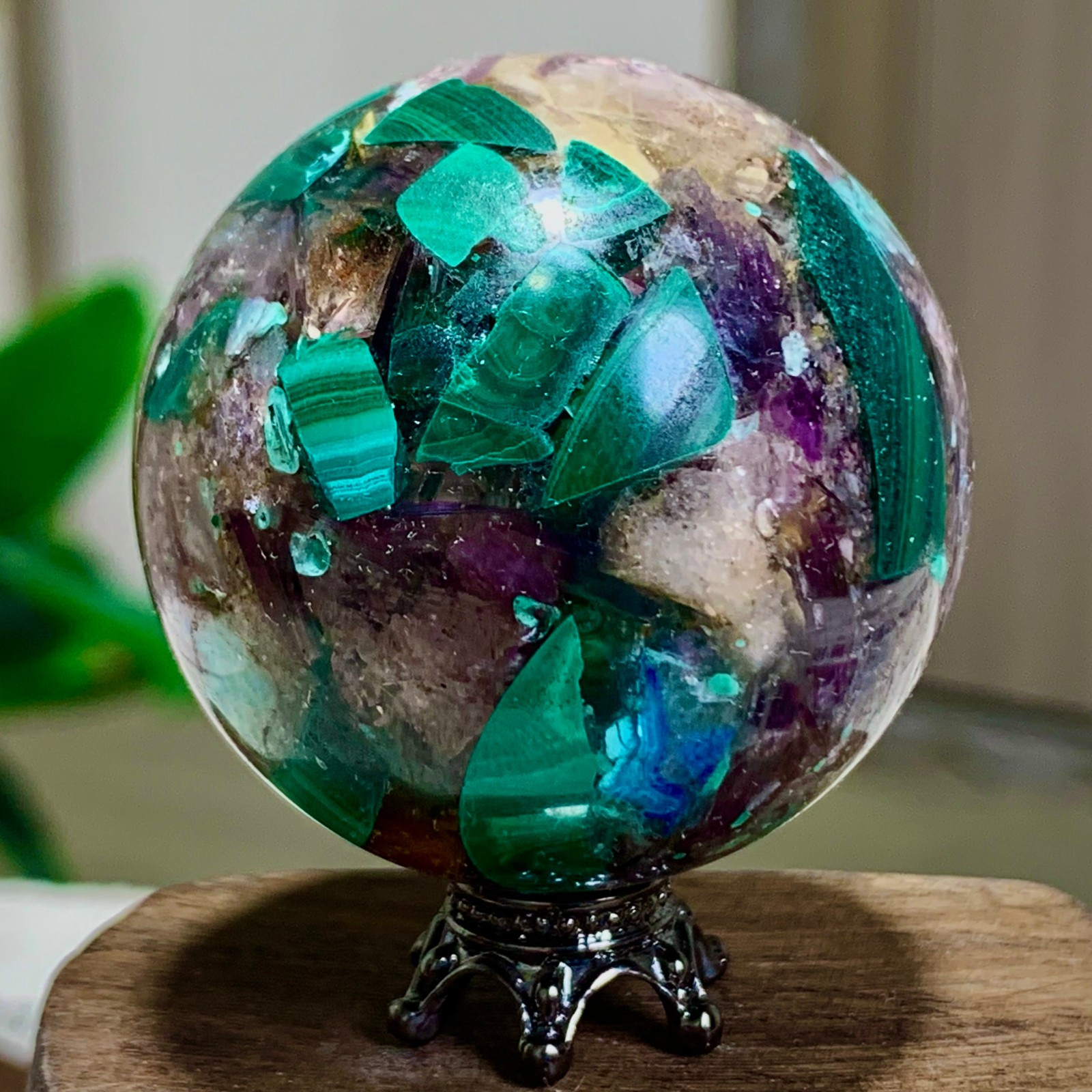 91G Newly discovered rare malachite purple mica symbiotic sphere restoration