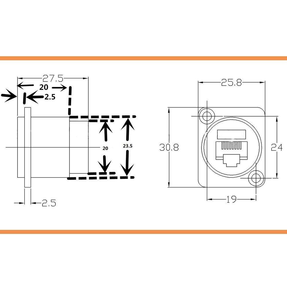 Acxico 2Pcs D-type Module RJ45 Socket Cat6 Panel Mount Network Ethernet black