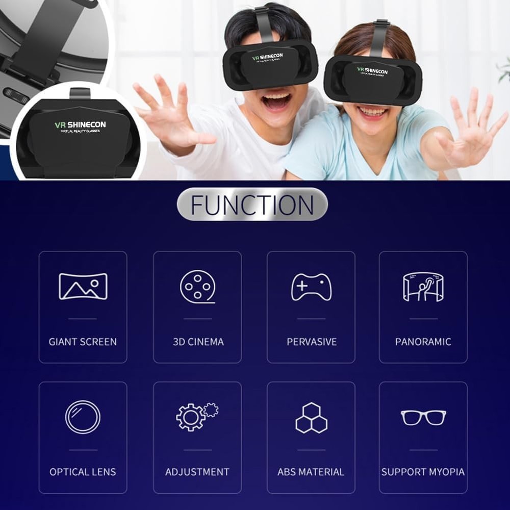 VR Headset Universal 3D Virtual Reality Goggles Support 360°Panorama Black