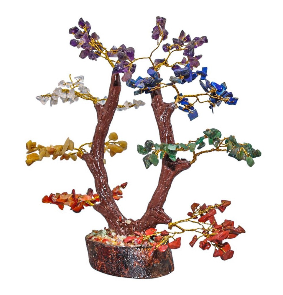 Multi 7 Chakra Gemstone Chips Handmade Unique Shape Tree Healing Home Ornament
