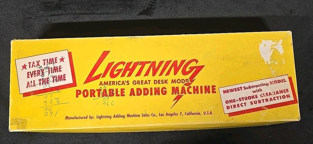 Vintage Lightning Portable Adding Machine. With  Box, Tool, Machine And  Stand