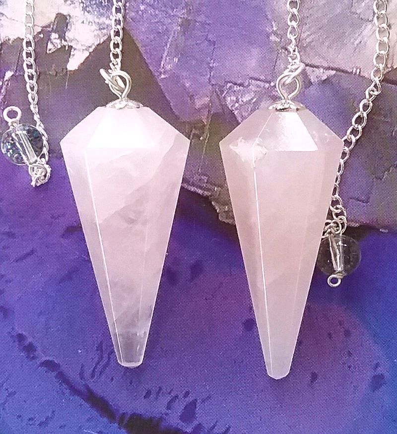 2 ROSE QUARTZ DOWSING PENDULUMS, Rose Quartz Pendulum, Crystal Pendulum