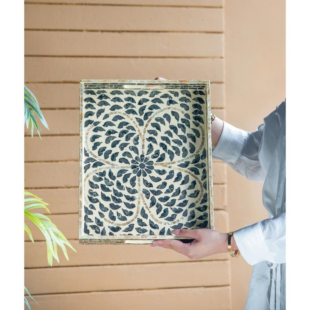 A&B Home 48753-BLAC Rectangular Capiz Black Tray