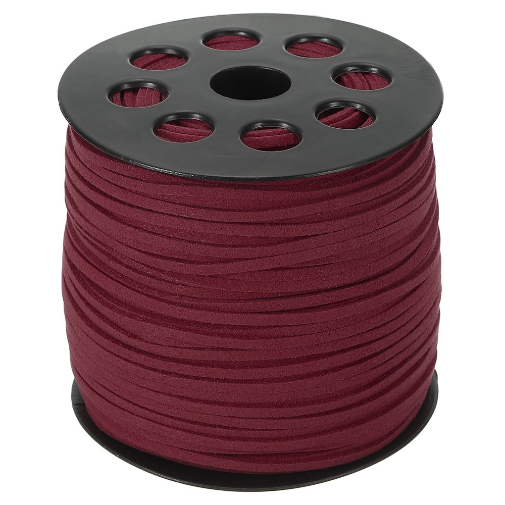 Suede Lanyard String with Roll Spool 98 Yard, Flat Microfiber Cord, Wine Red