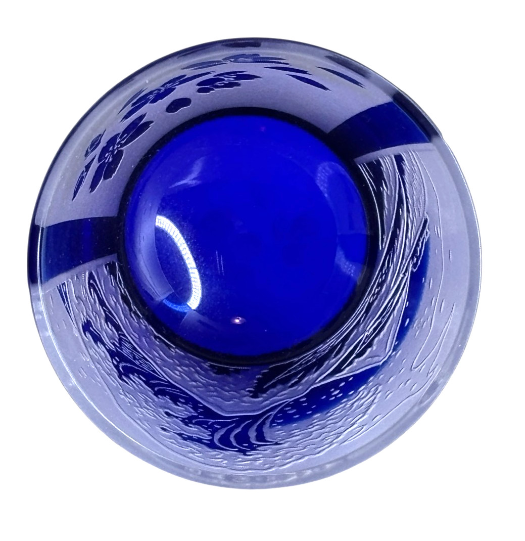 Edo Kiriko Taburo Cut Glass Sake Whiskey Glasses Mt. Fuji, Wave Mini Rock Glass