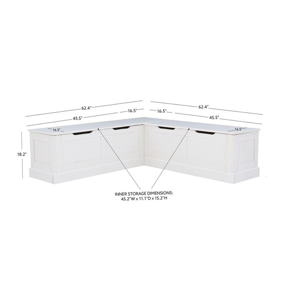 Linon Troyin Backless Corner Nook with Storage in Solid White Pine