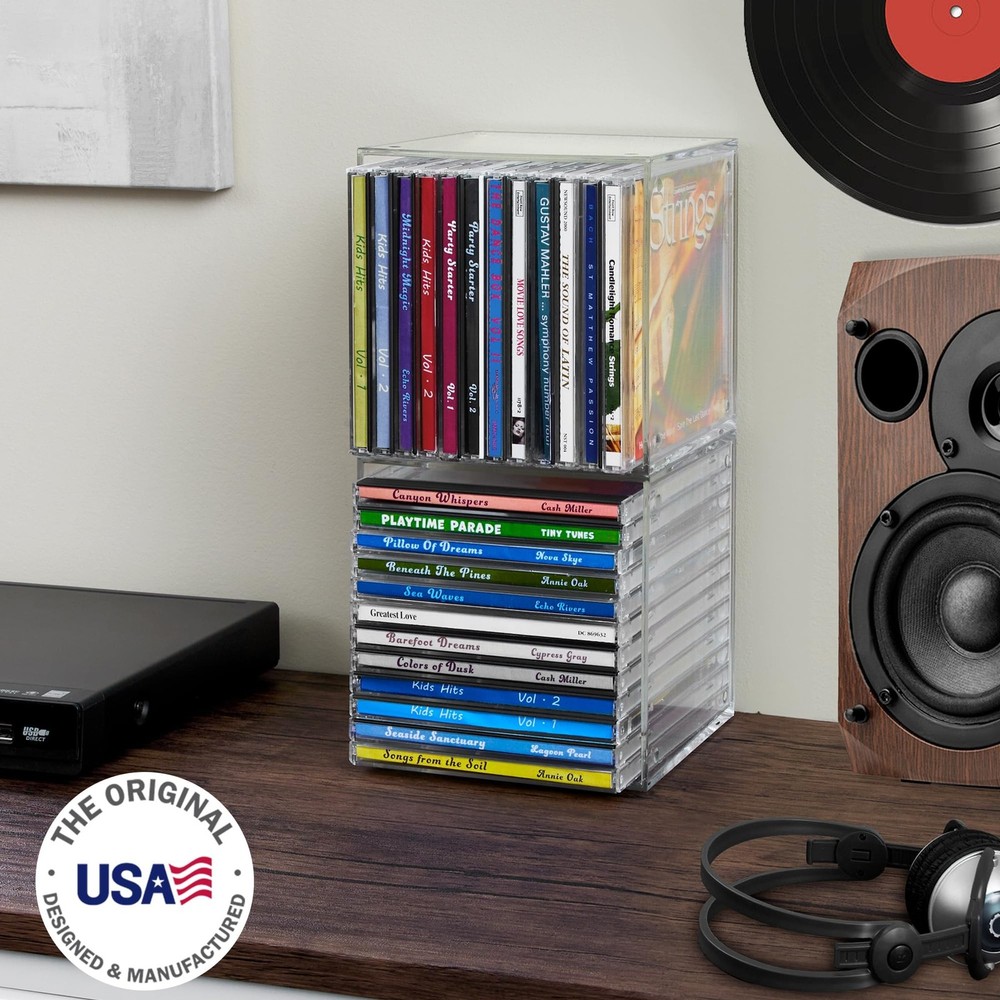 STORi Stackable Clear Plastic CD Organizers (2 Pack) Cube Jewel Case Holders ...