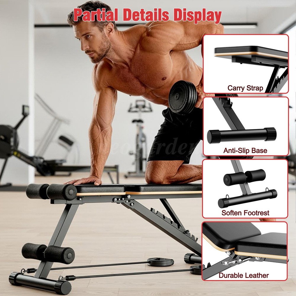 Adjustable Foldable Exercise Weight Bench Workout Bench Gym With Resistance Band