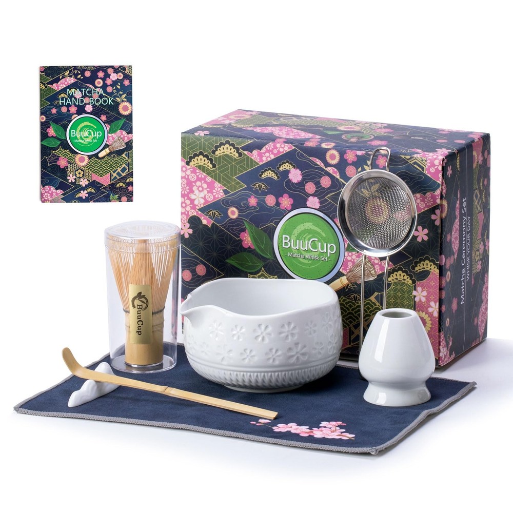 Buucup Matcha Whisk Set, Ceramic Kit Set Includes 7 Pcs, White