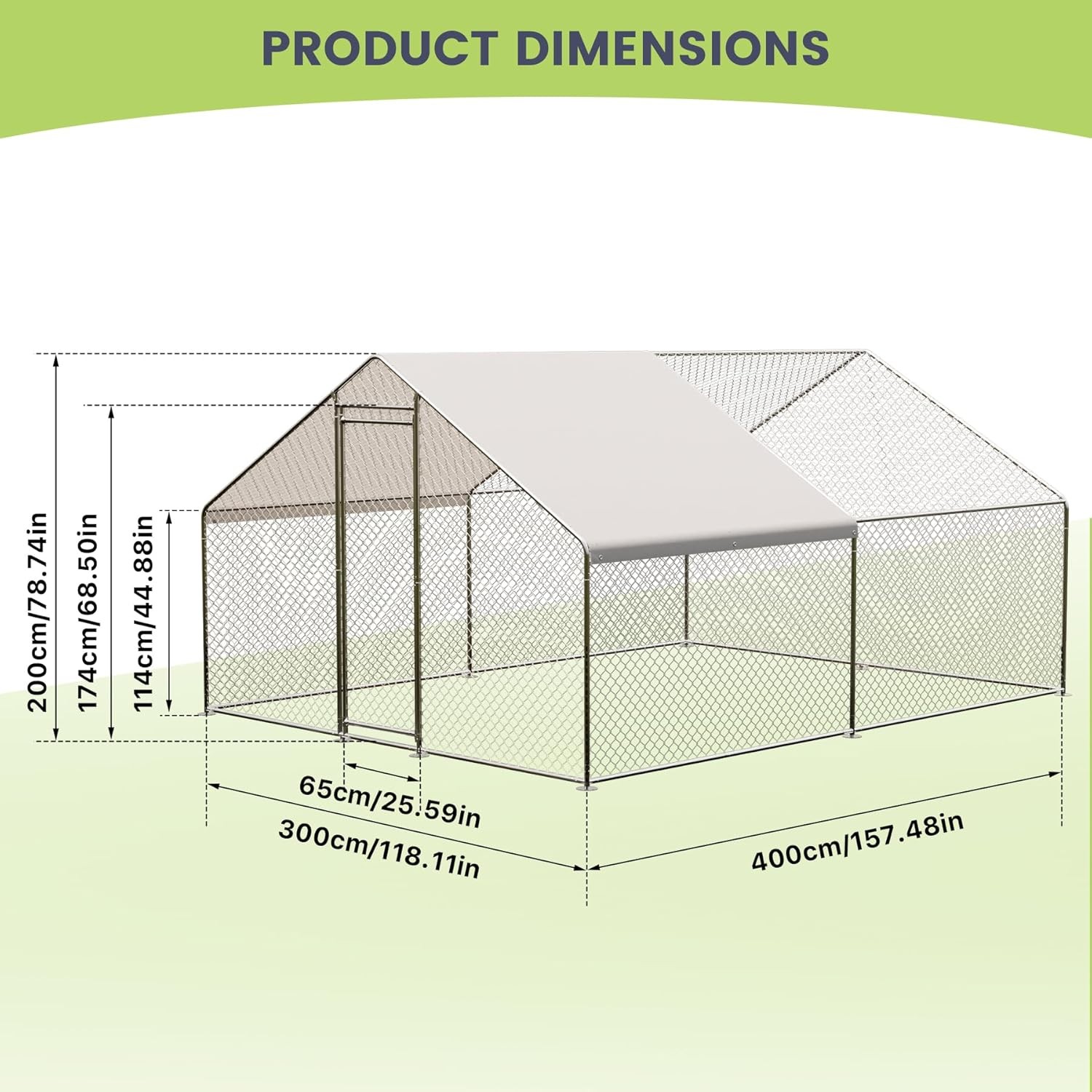 20x10 Metal Chicken Coop Walk-in Poultry Cage Pet House w/ Chicken Run Cover New