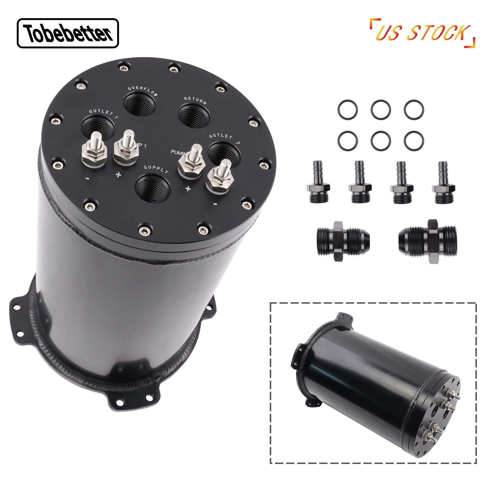 New Fuel Surge Tank 2.8L For Single or 2.6L For Dual 39-40mm Pumps 8AN Ports US