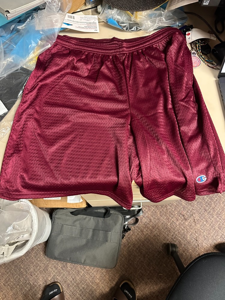 Champion MEDIUM Mesh Maroon Shorts lined gym pockets drawstring 9"