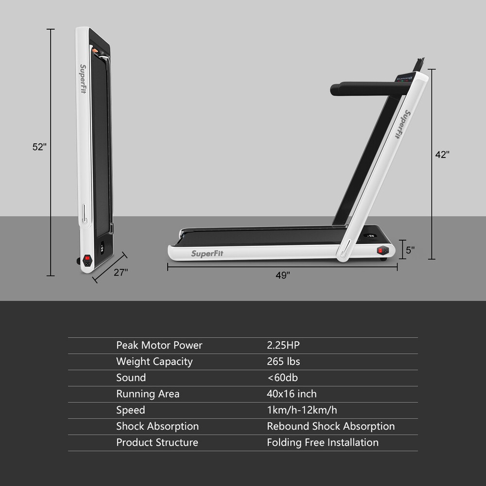 SuperFit 2.25HP Folding Jogging Machine Treadmill W/ Speaker White