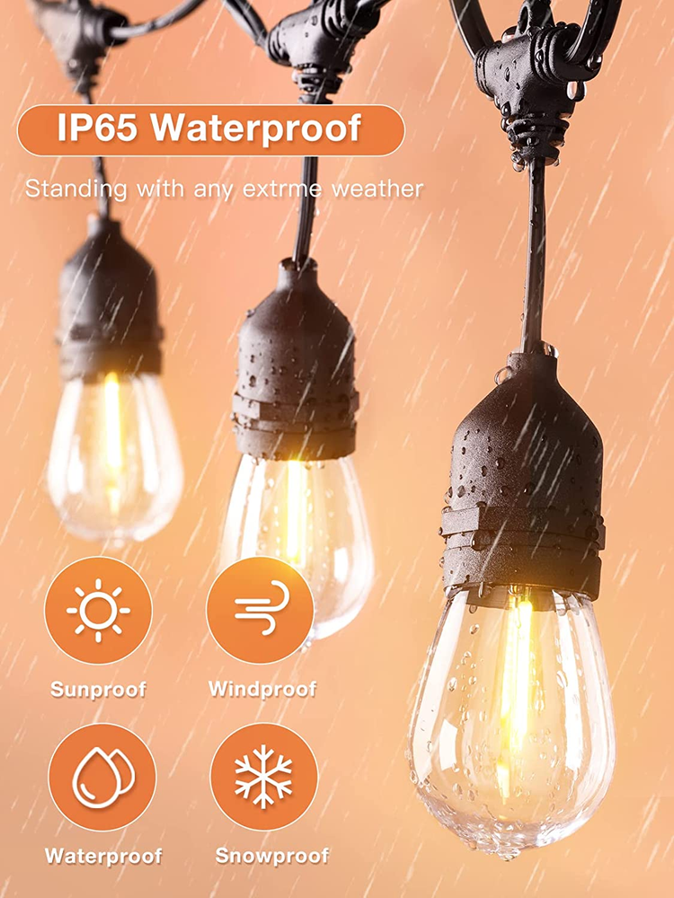 48FT LED Outdoor String Light with Dimmable Shatterproof Bulb for Home Decor