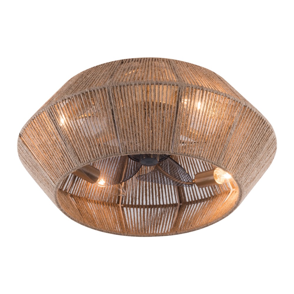 Boho Ceiling Fan Rattan Caged Flush Mount Fan Light +Remote Control Ceiling Fan