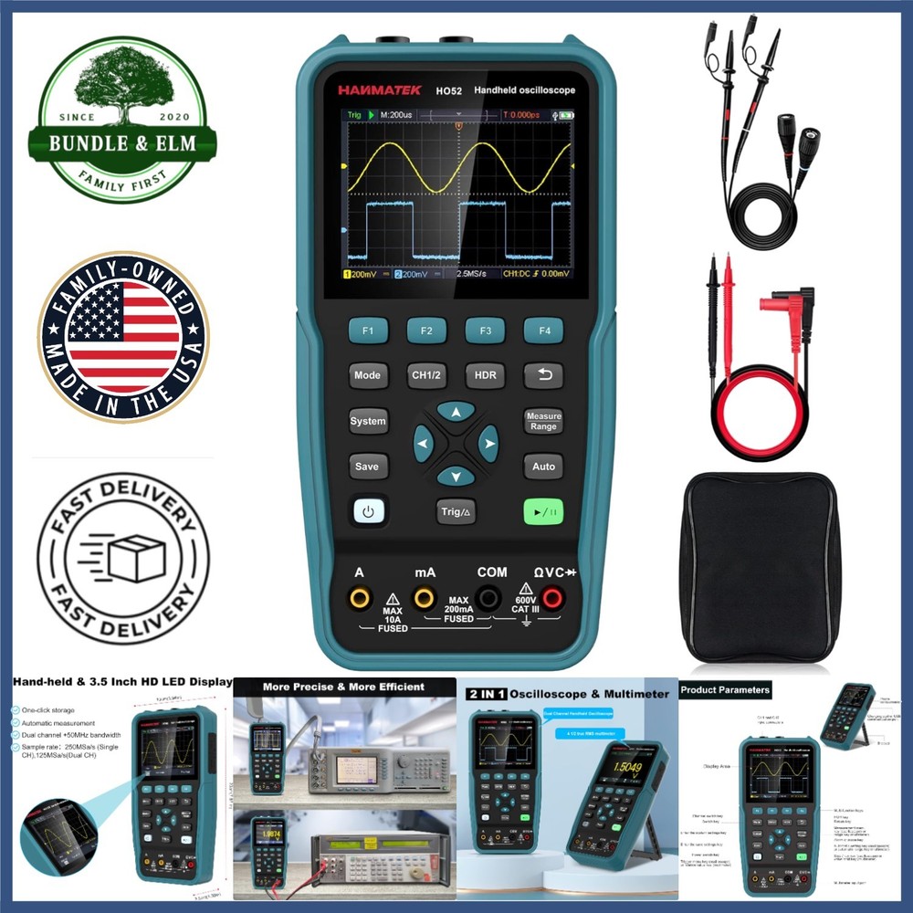 Mini Digital Oscilloscope with 2 Channels and Cursor Measurement Functionality
