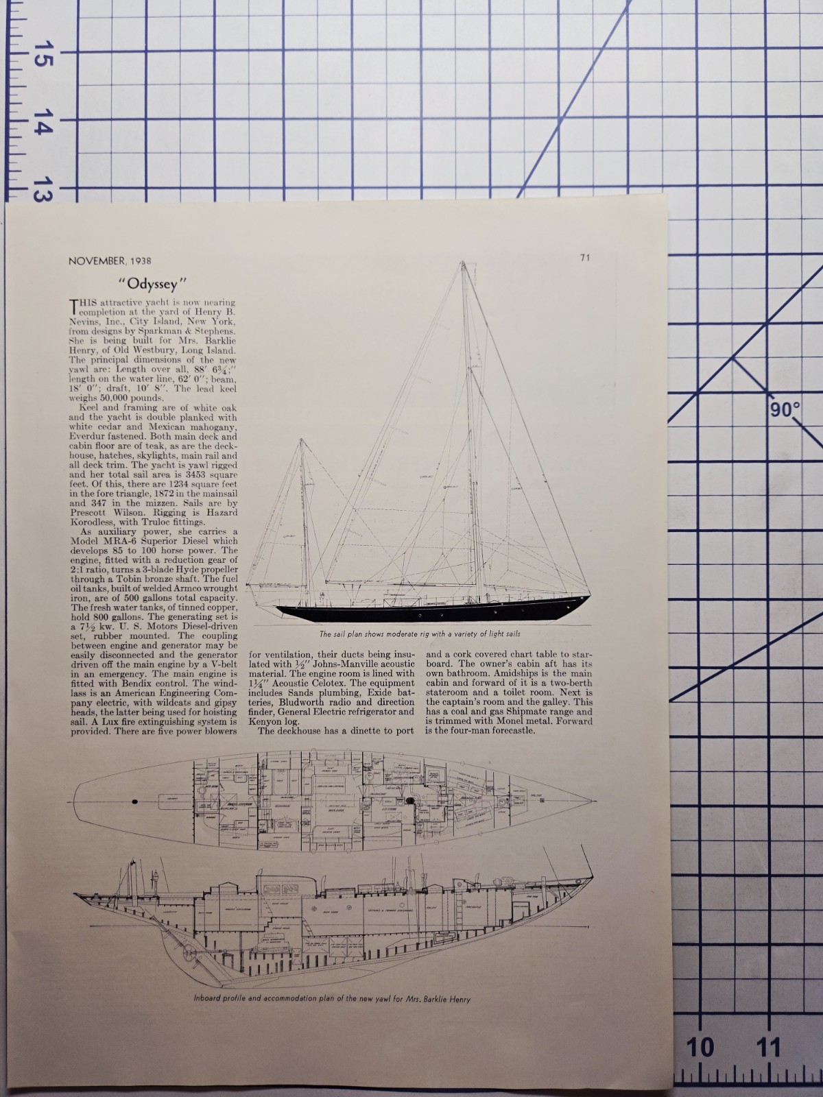 ODYDDEY Yawl Plans by Morton Johnson & Co Bay Head NJ Magazine Illustration 1938