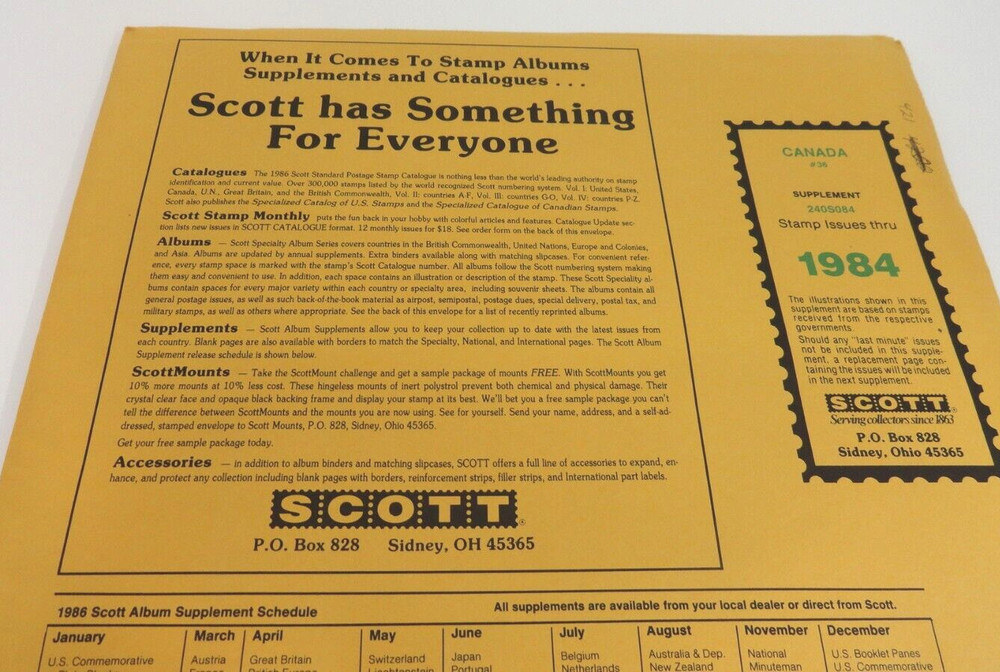 Scott 1984 Canada Stamp Album Supplement #36 240S084 NOS