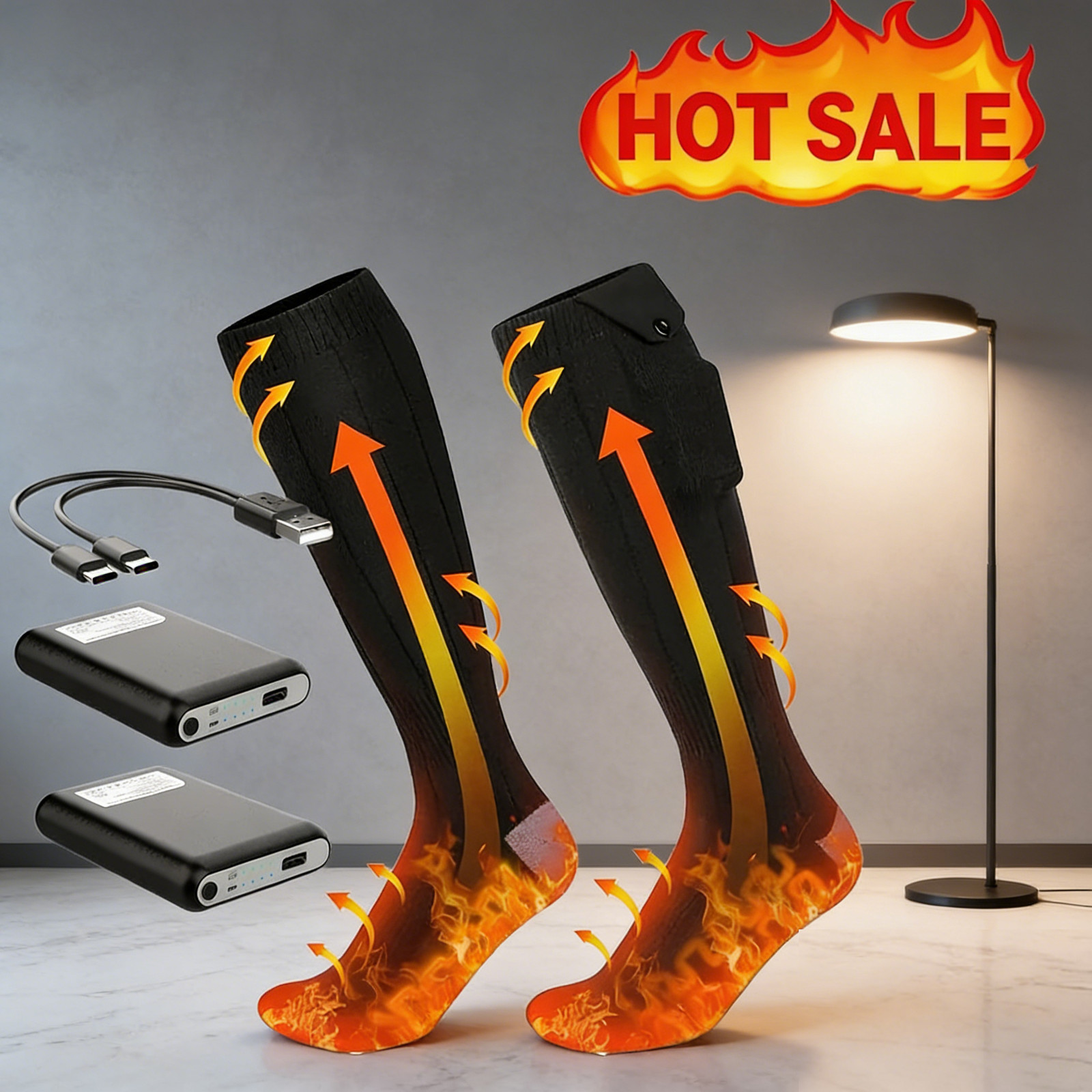 9000mAh Electric Heated Socks Foot Winter Warm Hunting Sock Rechargeable