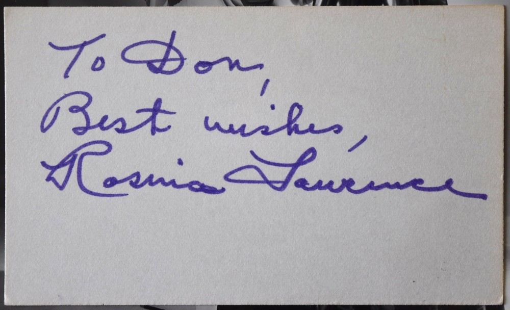 Rosina Lawrence Hand Signed Card