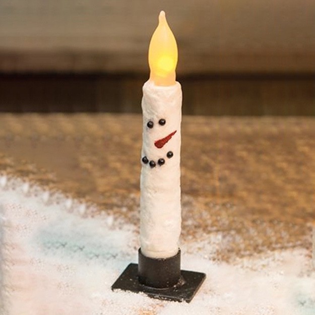 Snowman Head Bumpy White LED Battery Powered Taper Candle